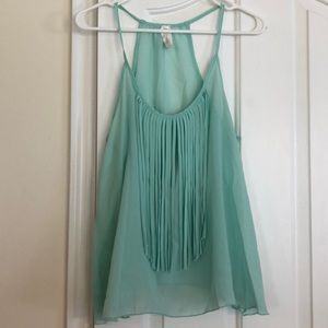 Racer back Mint Tank with Fringe Detail
